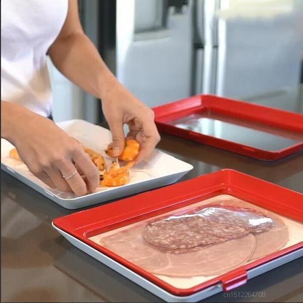 TEENRA Creative Food Preservation Tray Stackable Food Fresh Tray Magic  Elastic Fresh Tray Reusable Food Stor…